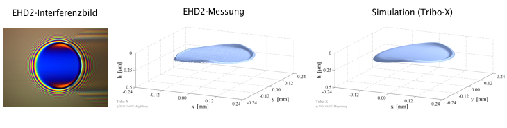 Vergleich von mit EHD2-Tribometer gemessener und mit Tribo-X berechneter Schmierspalthöhe